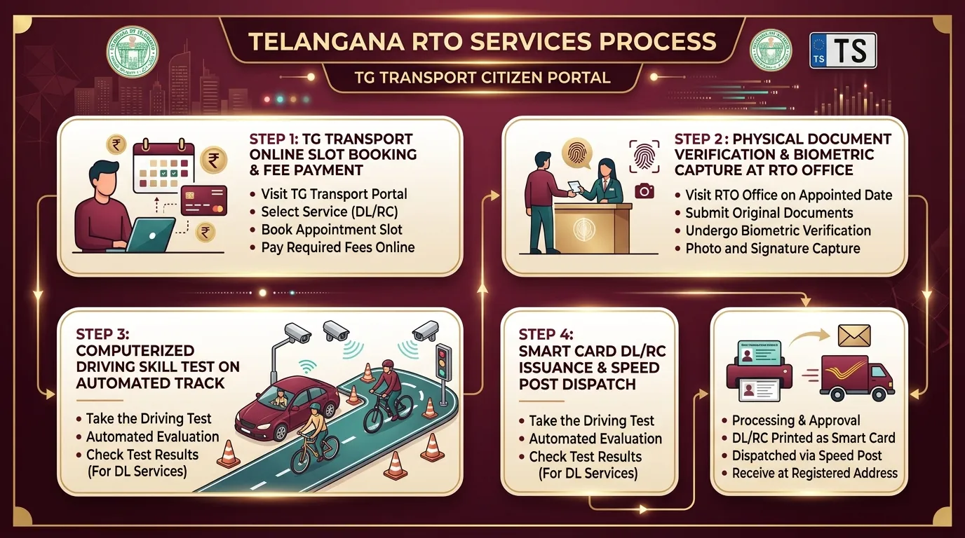 Telangana RTO 4-Step Vehicle Registration and Driving Licence Process on TG Transport Portal